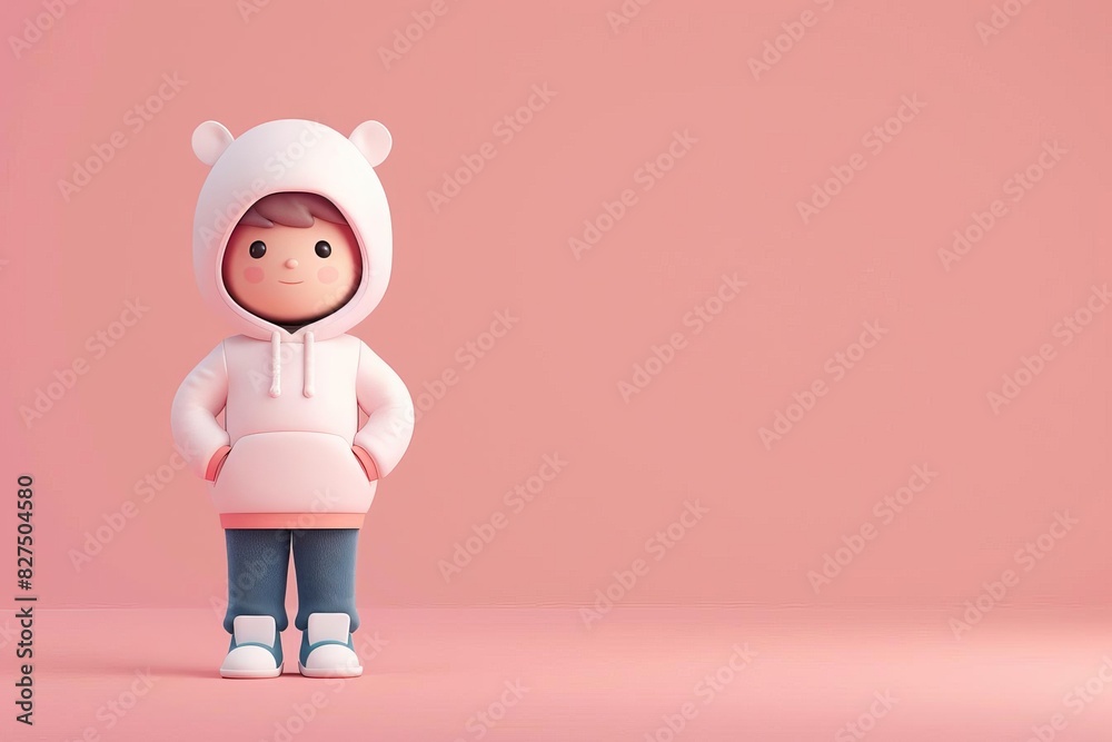 3d illustration of cute boy wearing hoodie cartoon character pastel ...