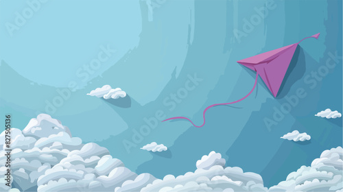 Flying kite in the sky between clouds with space for
