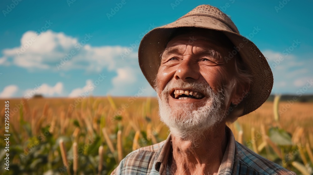 happy male farmer on the background of the field. Selective focus happy male farmer on the background of the field. Selective focus