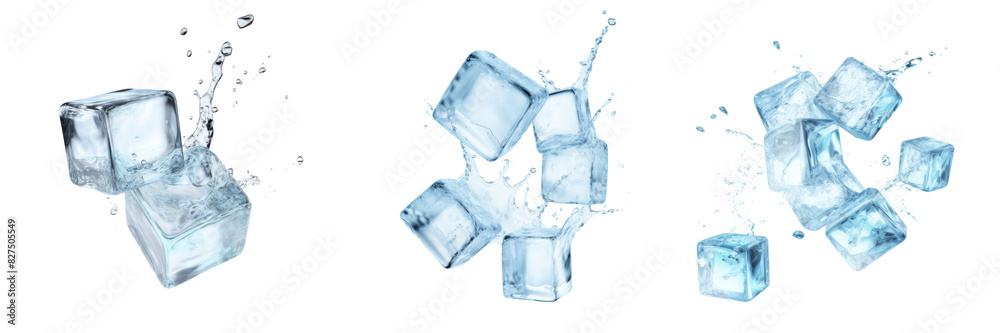 Collection of flying ice cubes isolated on white background Collection of flying ice cubes isolated on white background