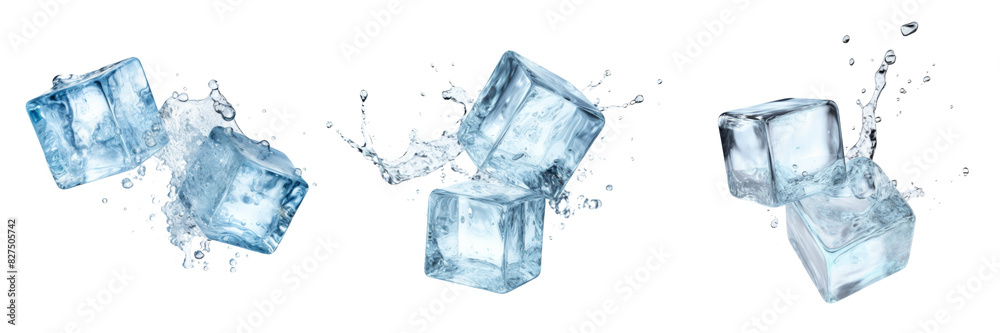 Collection of flying ice cubes isolated on white background Collection of flying ice cubes isolated on white background