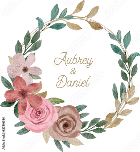 pink brown floral watercolor wreath