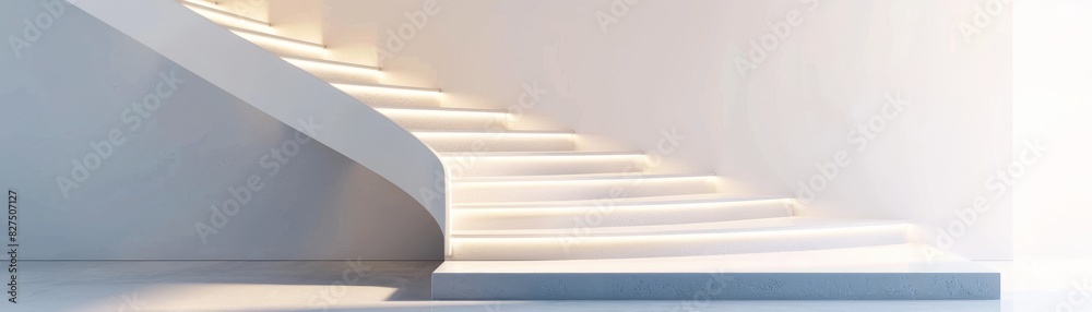Obraz premium Luxurious staircase with each step rising, gentle light shining down, isolated on white background, copy space
