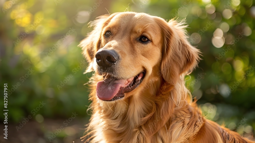 Golden Retrievers Joyful Expression in a Sunlit Garden Serene Retirement