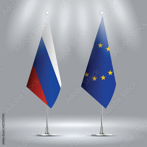 Set of Standings flags of EU and Russia