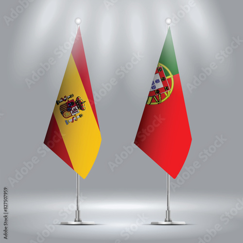 Set of Standings flags of Spain and Portugal