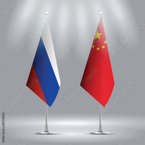Set of Standings flags of Russia and China
