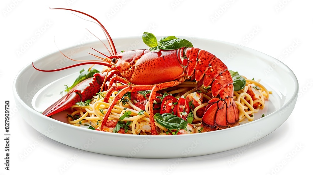 Seafood Drunken Spaghetti Big lobster on the plate It's a special dish. Seafood Drunken Spaghetti Big lobster on the plate It's a special dish.