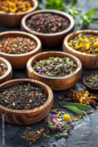 assorted dried herbs and flowers. Selective focus