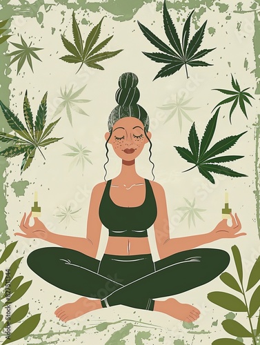 Yoga instructor incorporating cannabis oil into their practice flat design top view wellness cartoon drawing colored pastel