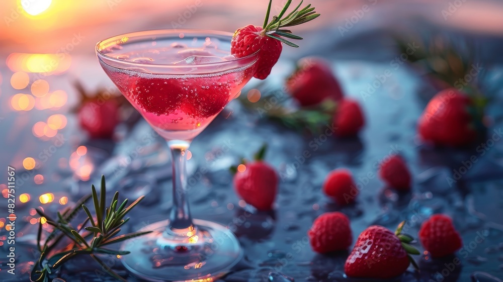 Close Up of Drink With Strawberries on Table Close Up of Drink With Strawberries on Table