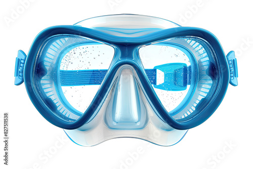 Close-up image of a blue and white snorkeling mask on transparent background photo