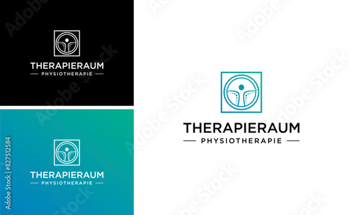 human health care logo, physiotherapy and chiropractic logo. creative human spinal. vitruvian logo