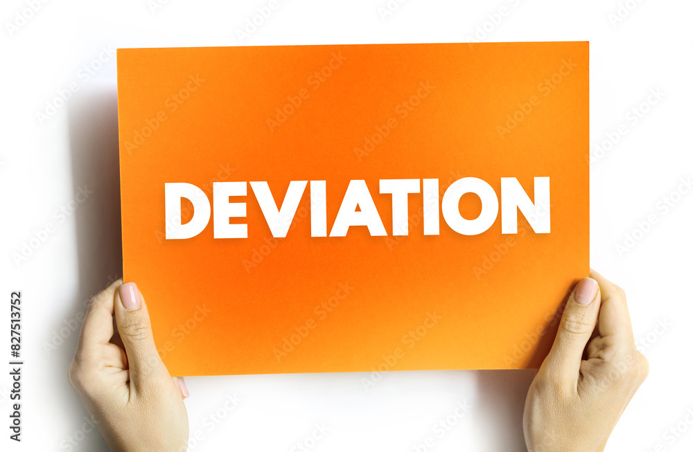 Deviation is a measure of difference between the observed value of a variable and some other value, text concept on card
