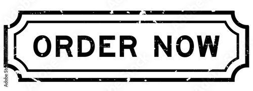 Grunge black order now word square rubber stamp on white background