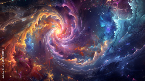 Colorful spiral galaxy background with stars and nebula, 3D rendering, Fractal art background for creative design, Decoration for wallpaper, desktop, poster, cover booklet, Print for clothes 