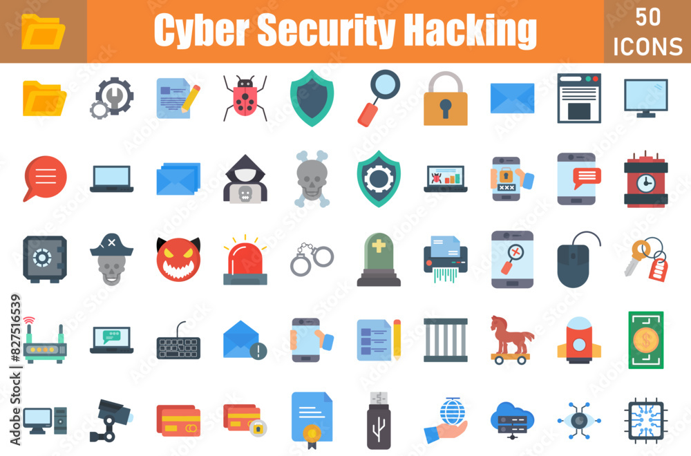Set of 50 Cyber Security Hacking Flat icons set. Workshop outline icons with editable stroke collection. Include Folder, Email, Alert, Mobile Phone, Flash Drive Usb, Firewall, Shield, Bomb Set of 50 Cyber Security Hacking Flat icons set. Workshop outline icons with editable stroke collection. Include Folder, Email, Alert, Mobile Phone, Flash Drive Usb, Firewall, Shield, Bomb