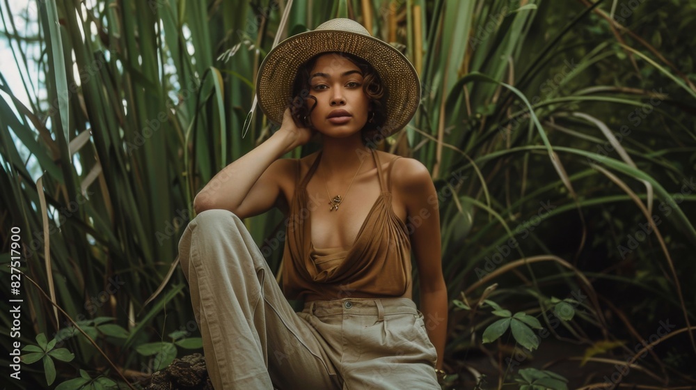 A fashion model wearing eco-friendly clothing, posed in a natural setting with earthy tones, high detail, modern and sustainable --ar 16:9 --style raw Job ID: 5b3663f2-00db-4f53-9720-b9c1074b2256 A fashion model wearing eco-friendly clothing, posed in a natural setting with earthy tones, high detail, modern and sustainable --ar 16:9 --style raw Job ID: 5b3663f2-00db-4f53-9720-b9c1074b2256