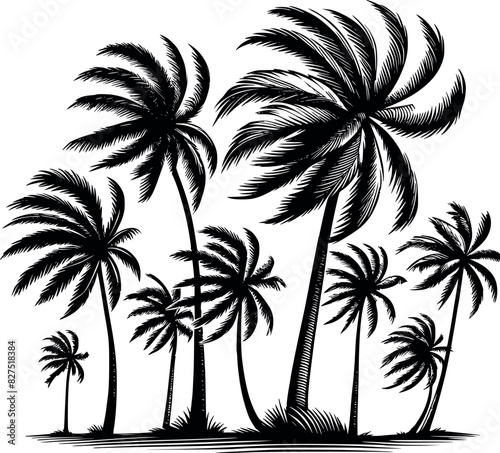 A Striking Silhouette of a Tropical Paradise Featuring a Cluster of Graceful Palm Trees Swaying in the Gentle Breeze Against a Pristine Horizon Vector Design Free Download