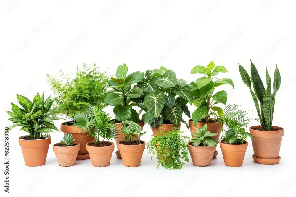 assorted potted plants isolated on white houseplant collection banner photo