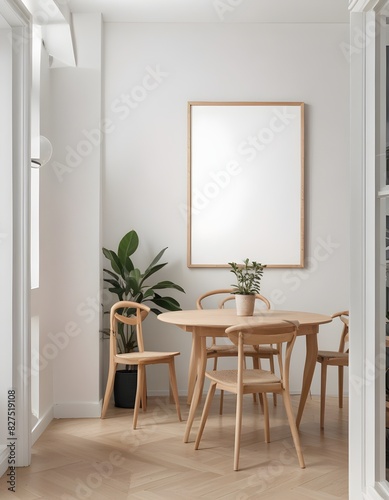 Frame mockup, ISO A paper size. Living room poster mockup. Modern interior design. Living room Interior mockup with house background. 3D render