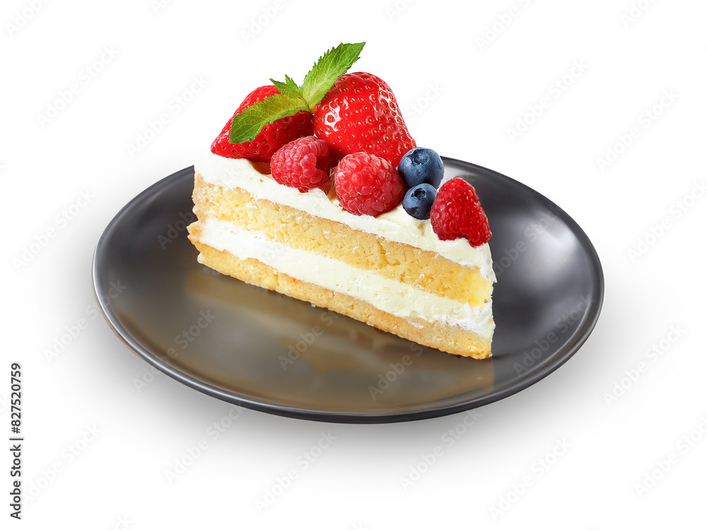 苺とバタークリームのカットケーキ 白背景の切り抜き 苺とバタークリームのカットケーキ 白背景の切り抜き