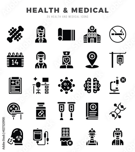 Set of HEALTH & MEDICAL Icons. Simple line art style icons pack.for website and mobile site and apps.