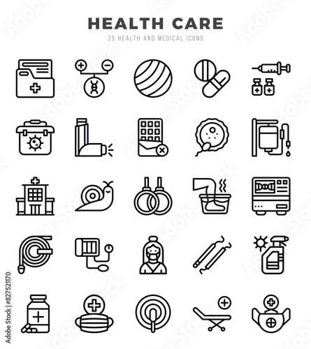 Vector icons set of HEALTH CARE. Lineal style Icons.