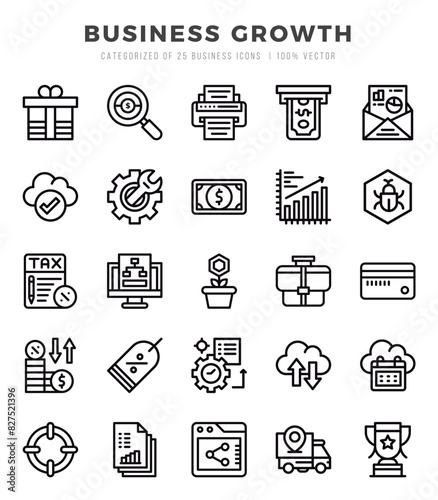 Business Growth Icons bundle. Lineal style Icons. Vector illustration.