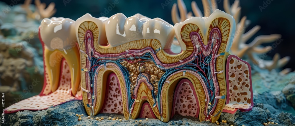 Detailed illustration of a human tooth crosssection Detailed illustration of a human tooth crosssection