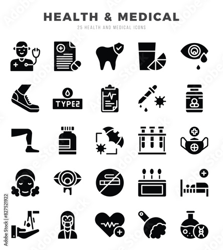 Vector HEALTH & MEDICAL types icon set in Glyph style. vector illustration.