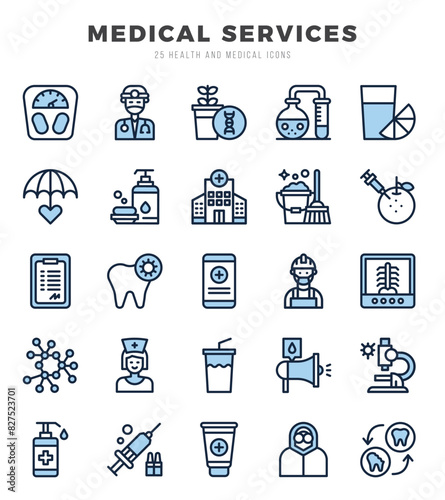 MEDICAL SERVICES Icons Pack Two Color Style. Vector illustration.