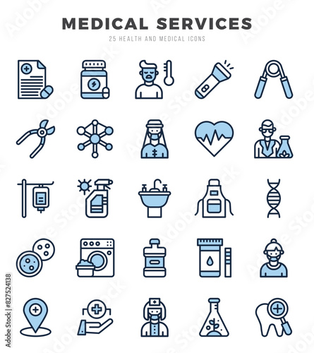 MEDICAL SERVICES Two Color icons collection. 25 icon set in a Two Color design.