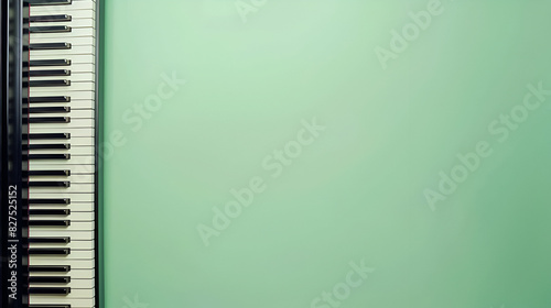 Black piano keyboard on light green background, generative AI