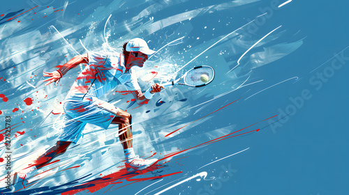 Painting Dynamic Tennis Action Abstract Artistic Illustration of a Tennis Player in Motion Capturing the Energy and Movement of the Sport Wallpaper Digital Art Poster Brainstorming Background © Korea Saii