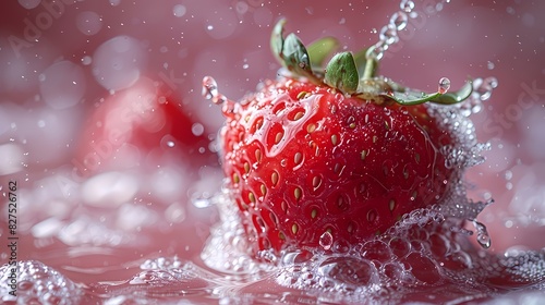 a luscious strawberry juice splash on a solid white canvas