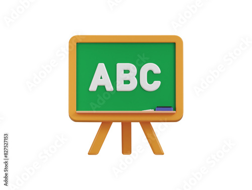 School blackboard icon with duster and chalk icon 3d rendering vector illustration
