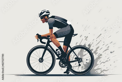 Racing cyclist in action set. Fast road biker from side, front, back and three quarter view. Editable vector illustration. © Irina