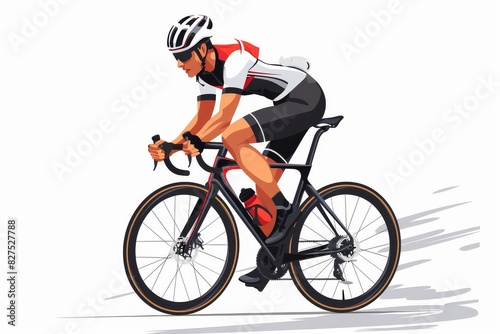 Racing cyclist in action set. Fast road biker from side, front, back and three quarter view. Editable vector illustration. © Irina