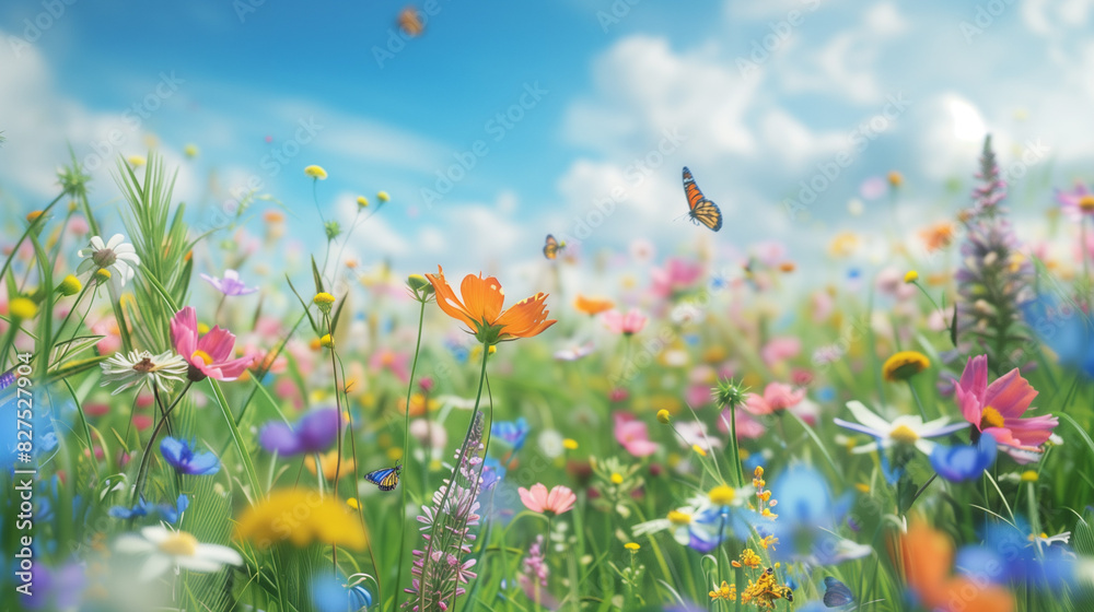 Springtime Meadow;
a vibrant meadow in full bloom during springtime