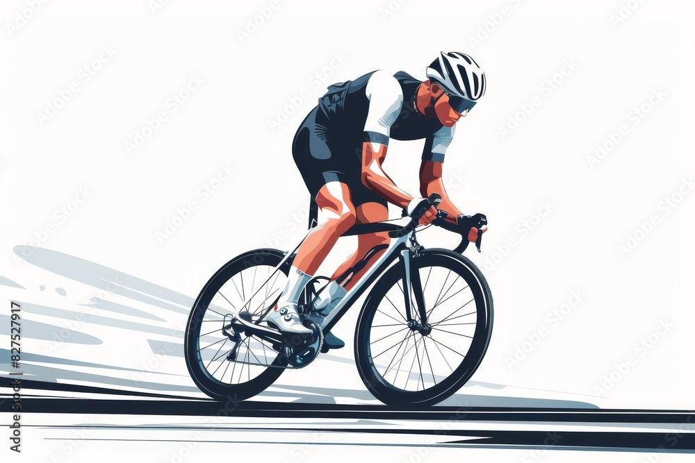 Fototapeta premium Racing cyclist in action set. Fast road biker from side, front, back and three quarter view. Editable vector illustration.