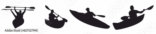 set of kayaking silhouette. Water sports, transport and adventure isolated on white background.