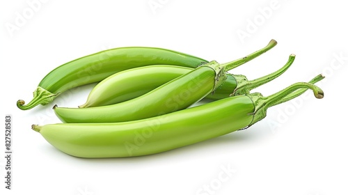 a long pile of green eggplants isolated in a white background.