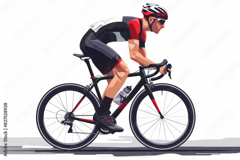 Naklejka premium Racing cyclist in action set. Fast road biker from side, front, back and three quarter view. Sports Banner Design. Editable vector illustration.
