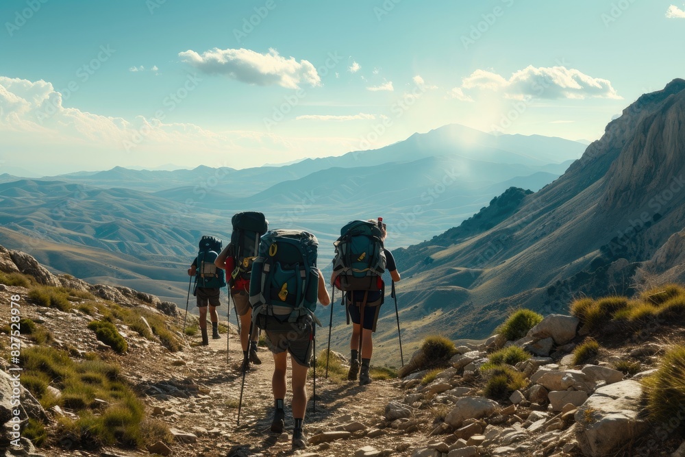Journey to the Horizon: Adventurous Backpackers Trekking in Nature