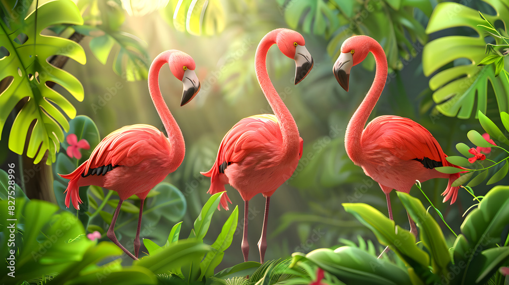 Fototapeta premium Cartoon Flamingo Bird Banner with Room for copy