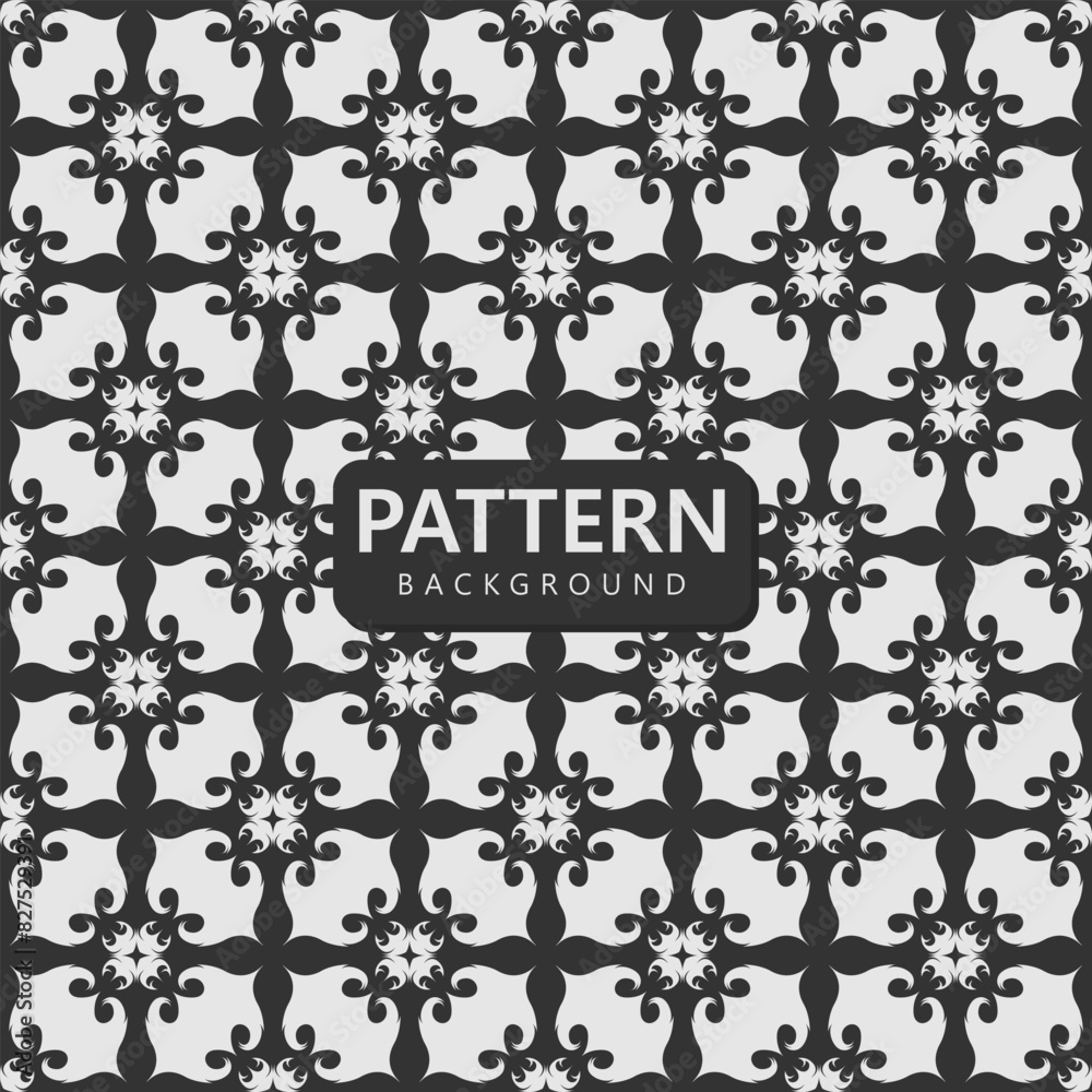 Black and white pattern design with objects such as flowers Black and white pattern design with objects such as flowers