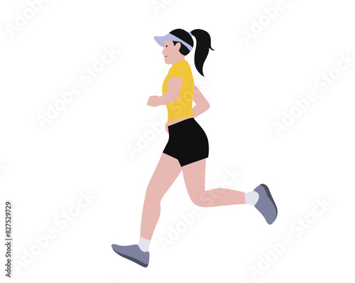Illustration of a young woman jogging and enjoying a healthy lifestyle isolated on white background