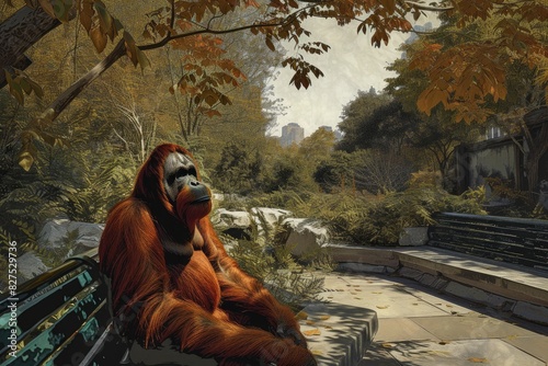 Harmony Amidst Concrete: Urban Orangutan's Tranquil Haven © Andrii 