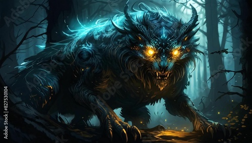 Fantasy creature illustration with glowing eyes